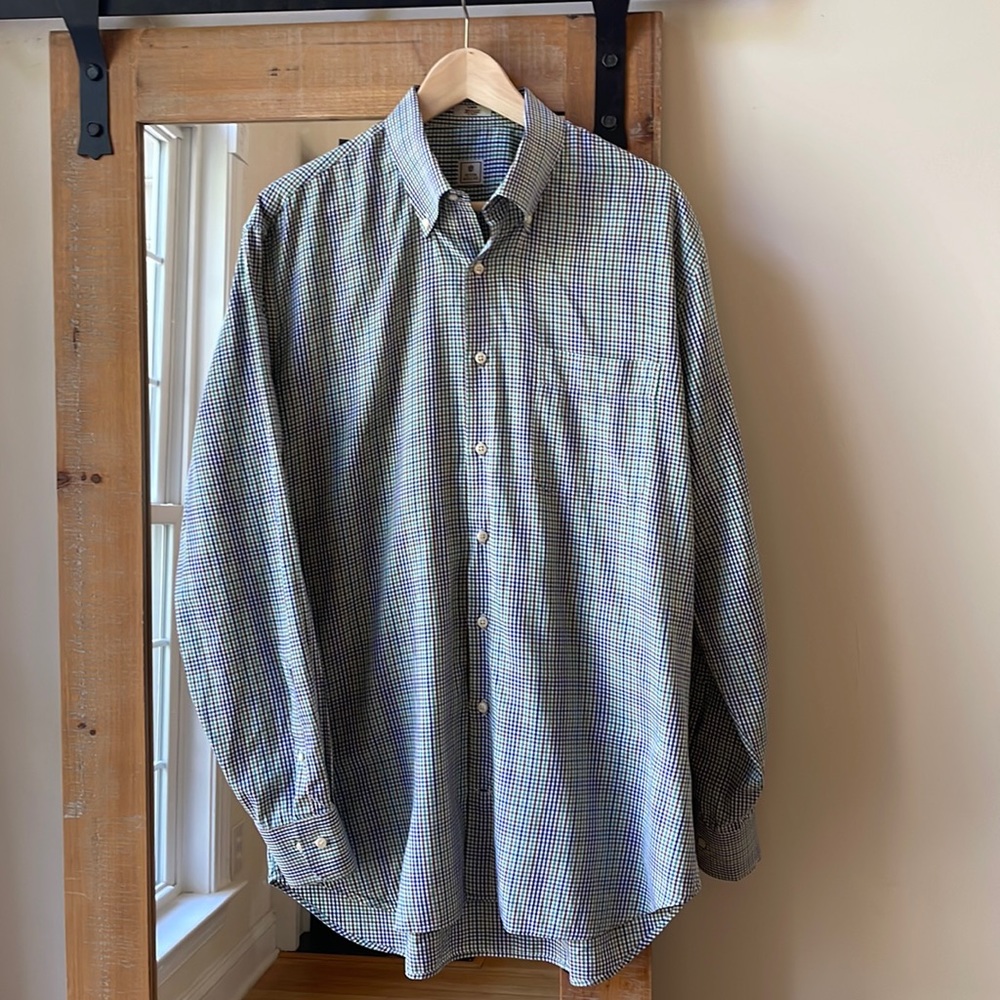 Peter Millar Mini Check Button Down Shirt Size L - image 1